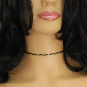 Brown Green Thread Necklace Choker Adjustable Length Twisted Design Chokers (#91